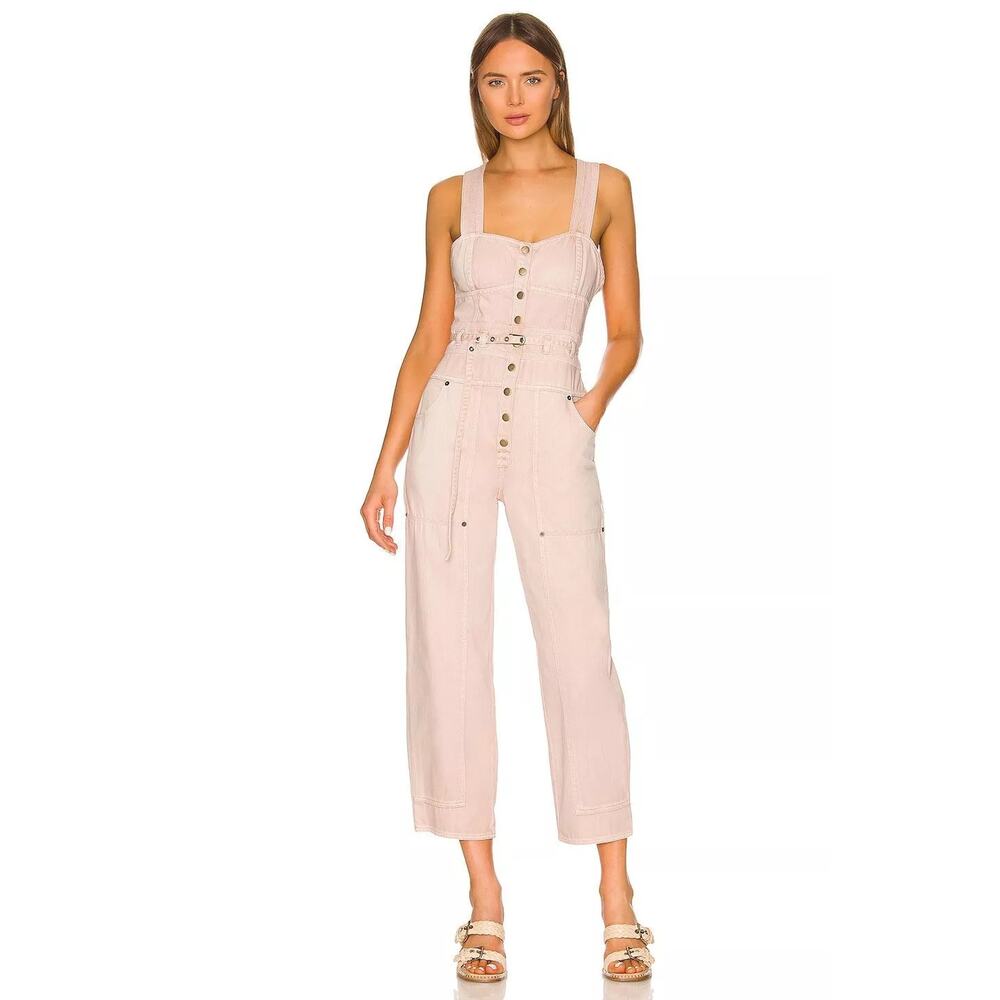 Ulla Johnson Jonah Jumpsuit‎ Sweetbriar Pink Denim Overalls Cross Back Sz 6